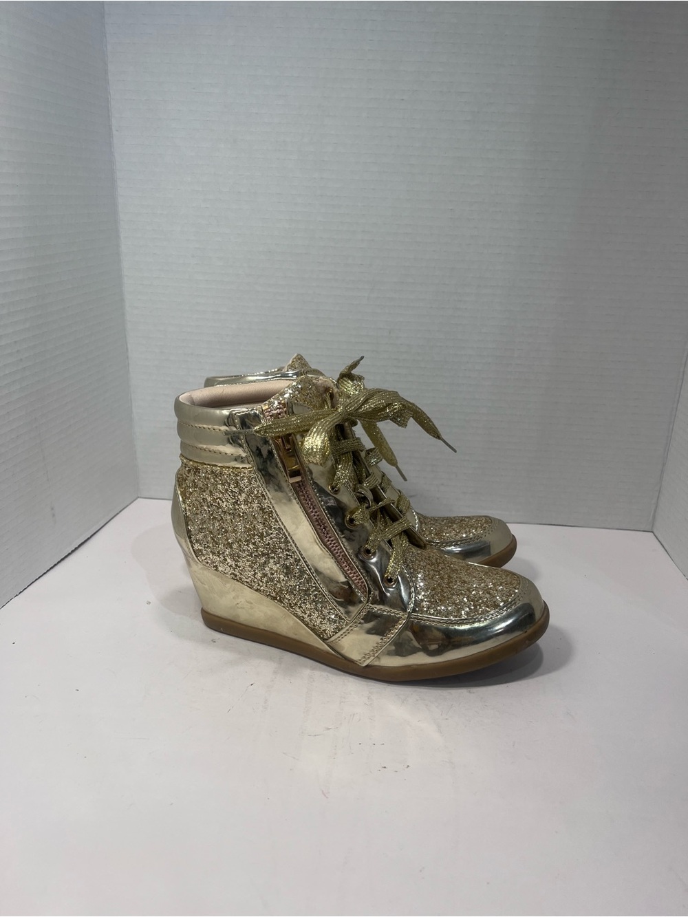 Women’s Gold Glitter Wedge Sneakers